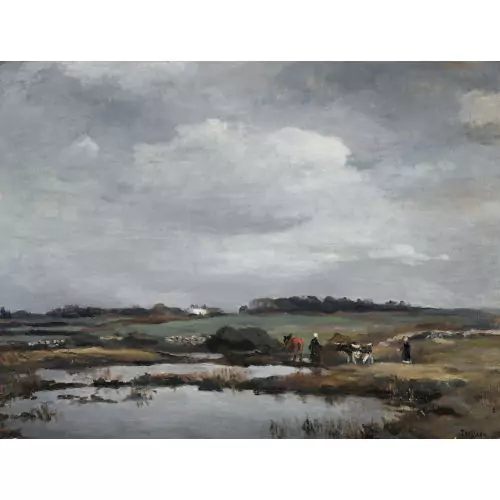 Weite Landschaft mit Bäuerinnen und Vieh