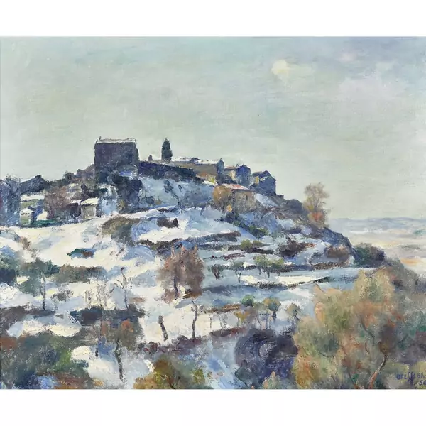 Winterliche Stadt am Berg