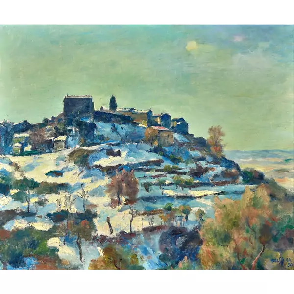 Winterliches Dorf am Berg