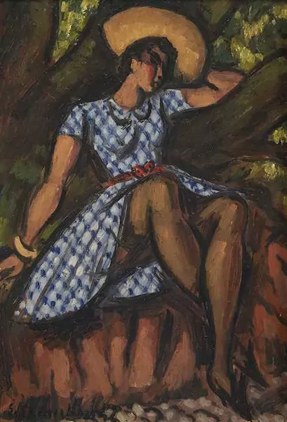 ÉMILE CHAMBON — Femme à la robe bleue. 1942. — Koller Auktionen