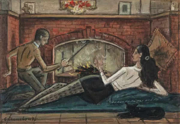 Autoportrait et son modèle devant la cheminée
