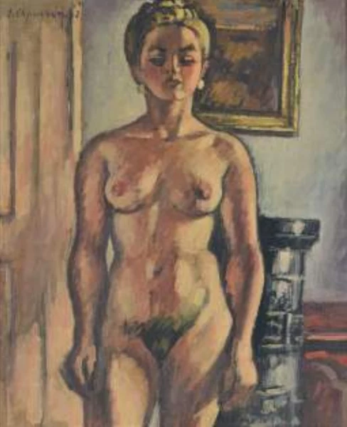 emile francois chambon — Jeune femme nue devant un poêle