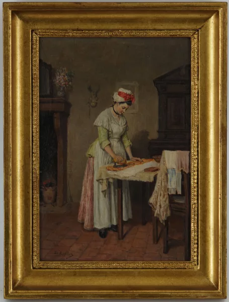 Emile Robellaz — Emile Robellaz (1844-1882), \\La repasseuse\\, huile
