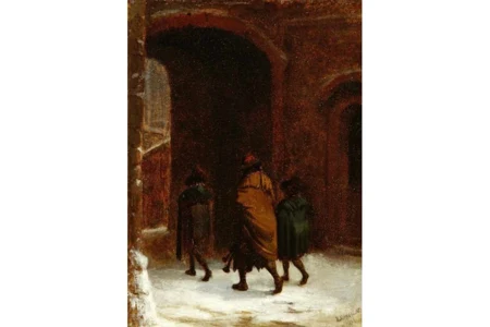 Musikanten in verschneiter Gasse