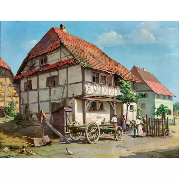 Ferme alsacienne ancienne animée