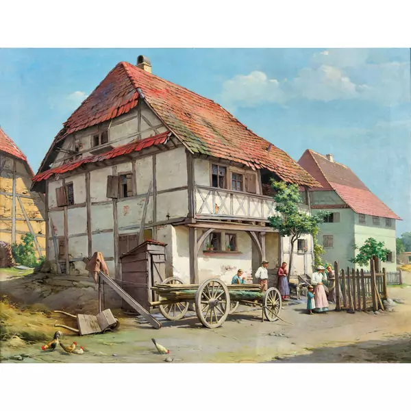 Ferme alsacienne ancienne animée