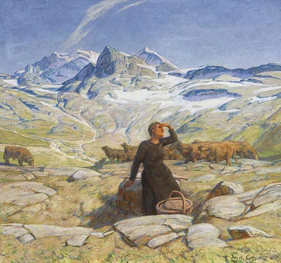 Erich Erler — Landschaft mit junger Bäuerin