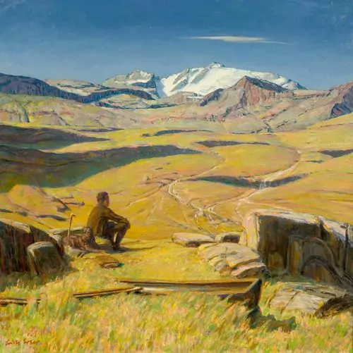 ERICH ERLER — Scheidender Sommer (wohl mit Blick auf die Greina Ebene mit dem Piz Medel). — Koller Auktionen