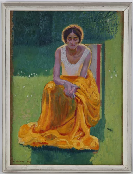 Erich Hermès — Jeune femme assise au jardin