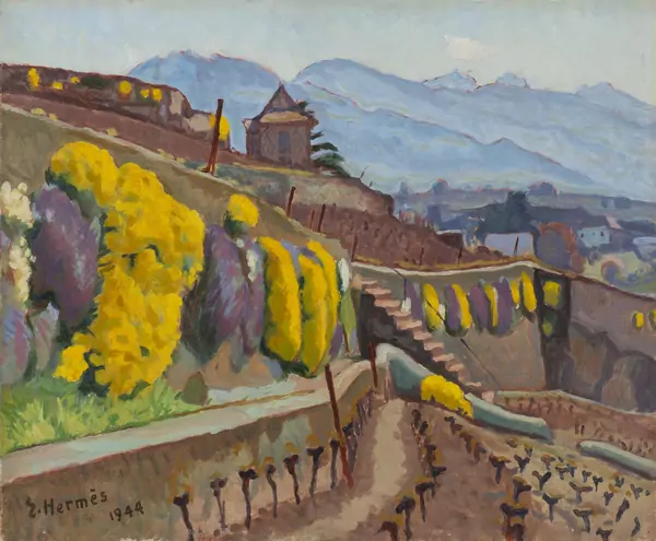 Erich HERMES (1881-1971), "Paysage du Lavaux", huile — DognyAuction