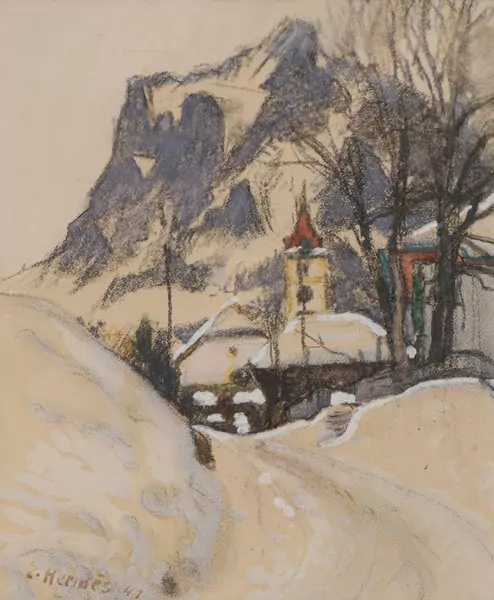 Erich HERMES (1881-1971), "Paysage de neige", pastel et gouache — DognyAuction