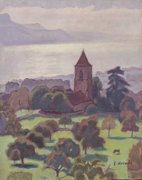Erich HERMES (1881-1971), "Eglise du village", huile — DognyAuction