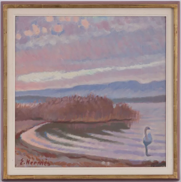 Erich Hermès — Paysage lacustre et cygne