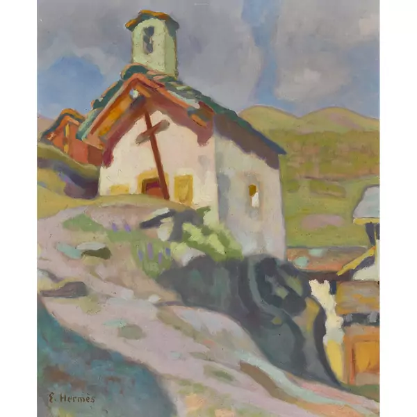 Sonnige Walliser Bergpartie mit Kapelle