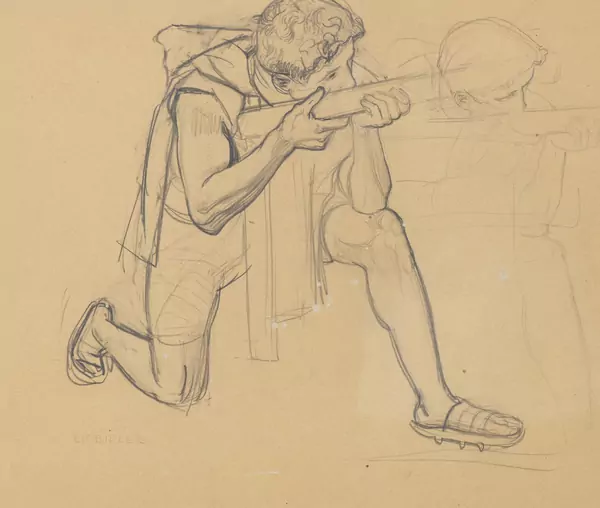 Ernest BIELER (1863-1948), "Le tireur", crayon — DognyAuction