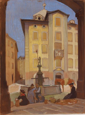 Sion, Fontaine du Lion et Maison de Rivaz, 1930