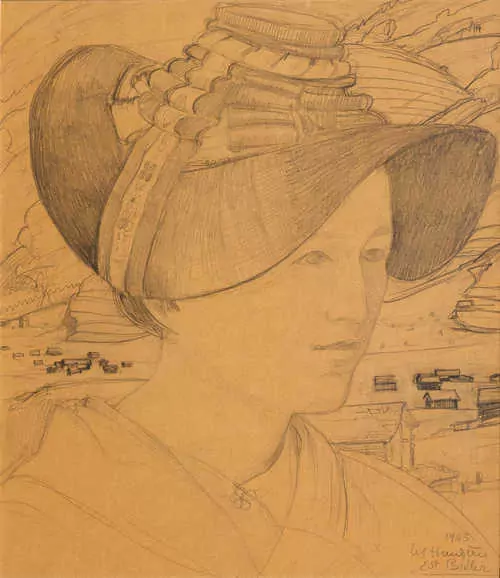ERNEST BIÉLER — Frauenporträt, im Hintergrund Les Haudères. 1943. — Koller Auktionen