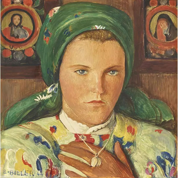 Portrait de jeune valaisanne au foulard et au collier