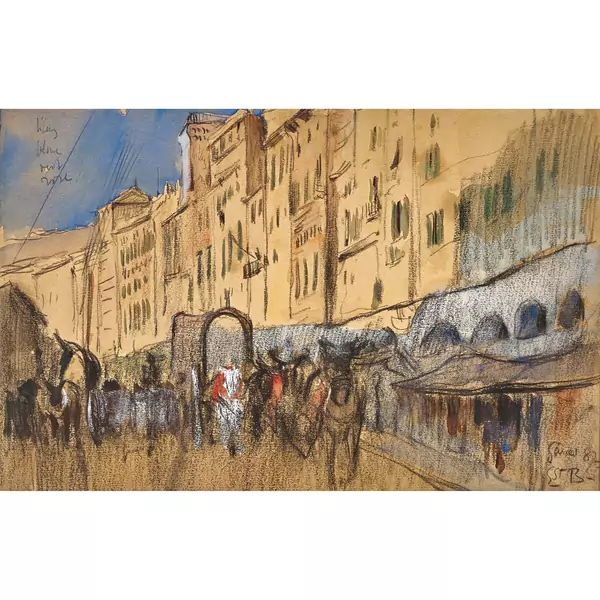 Belebte Strasse in der Altstadt von Genua