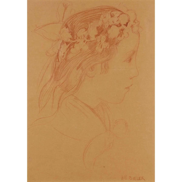 Ernest Biéler — JEUNE FILLE AVEC UNE PETITE COURONNE DE FLEURS YOUNG GIRL WITH SMALL GARLAND OF FLOWERS