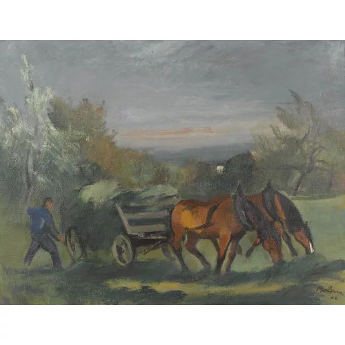Ernest Bolens — Bauer mit von Pferden gezogenem Heuwagen.