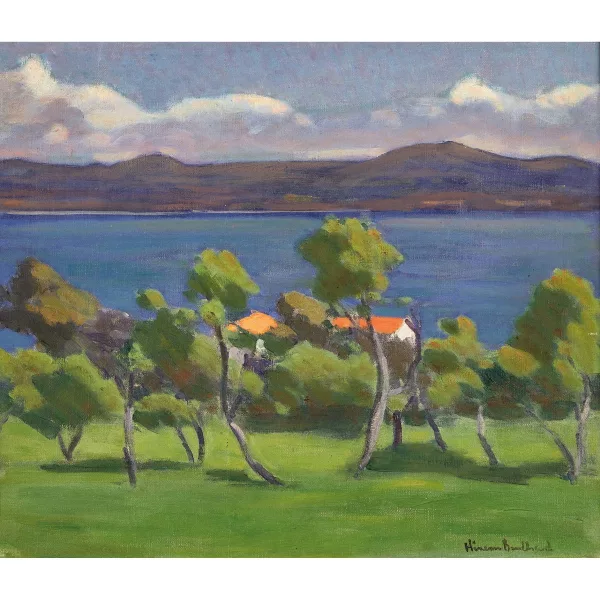 Ernest Hiram Brülhart — Sommerliches Seeufer mit Bäumen.