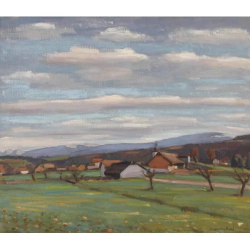 Ernest Hiram Brülhart — Weite Landschaft mit einem Dorf.