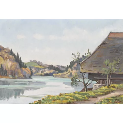 Ernest Hiram Brülhart — Bauernhaus am Seeufer.