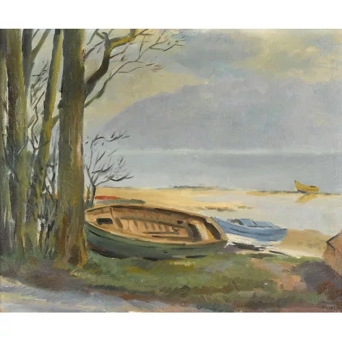 Ernest Pizzotti — Boote am Ufer eines Sees.