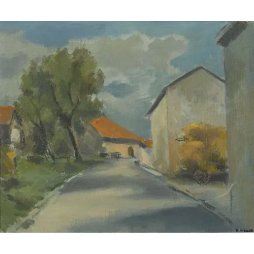 Ernest Pizzotti — Strassenpartie mit Heuwagen.