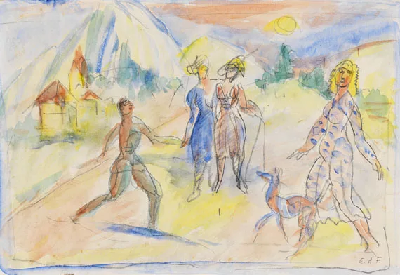 Ernesto de Fiori — Spaziergänger mit Hund vor Berglandschaft