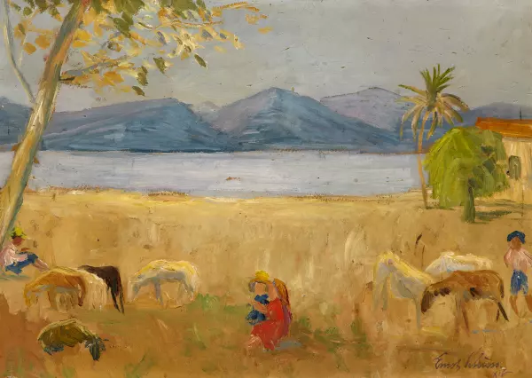 Mediterrane Landschaft mit Schafen
