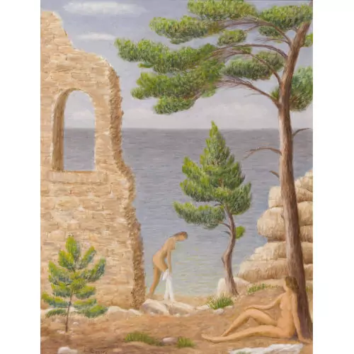 Ruinenlandschaft mit Badenden am Mittelmeer