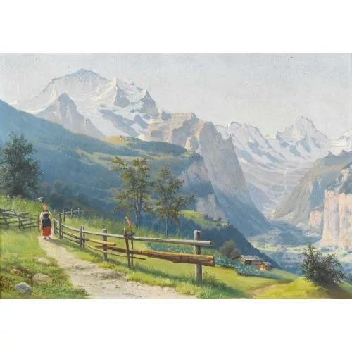 Ernst Hodel I. — Wegrand mit Blick auf Lauterbrunnental und Jungfrau.