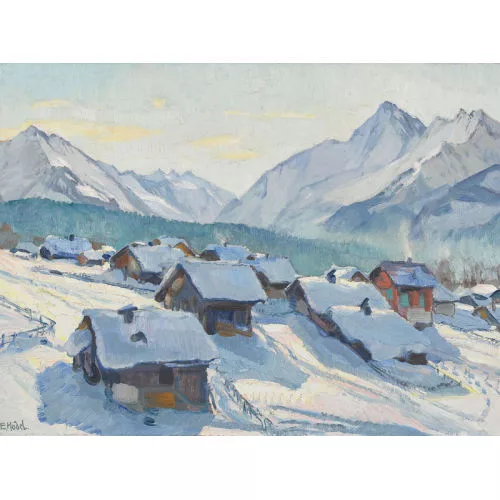 Ernst Hodel II. — Winterliches Saas im Prättigau.