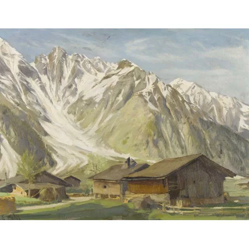 Ernst Hodel II. — Berglandschaft mit Bauerndorf.