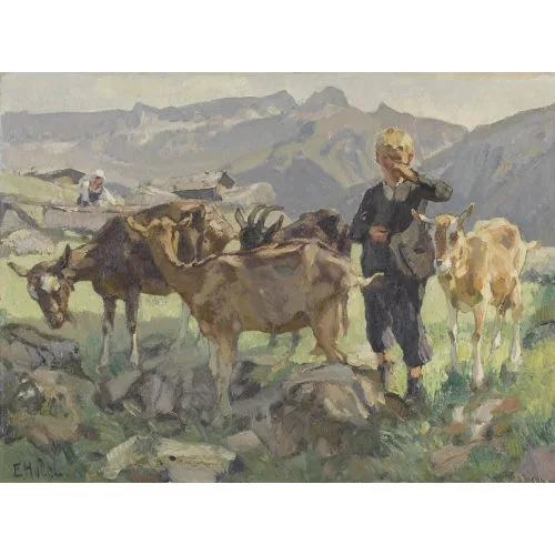 Ernst Hodel II. — Junge mit Ziegenherde auf der Alp.