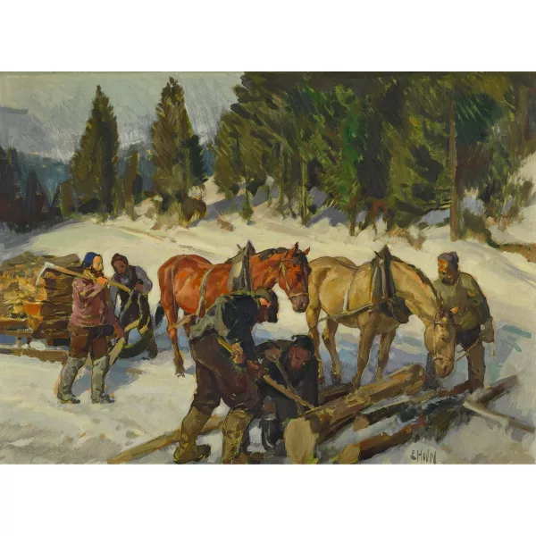 Ernst Hodel II. — Holzarbeiter am winterlichen Waldrand.