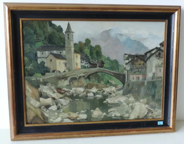 Ernst Hodel II. — Brücke und Dorf im Tessin
