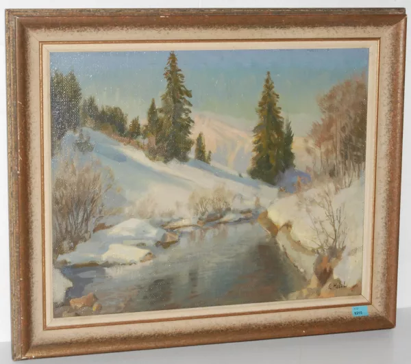 Ernst Hodel II. — Bach in tief verschneiter, hügeliger Landschaft