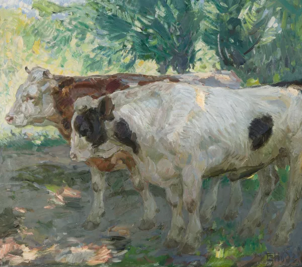 Ernst Hodel II. — Zwei Jungstiere im Schatten eines Baumes