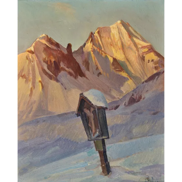 Ernst Hodel II. — Abendliche Berglandschaft mit Wegkreuz.