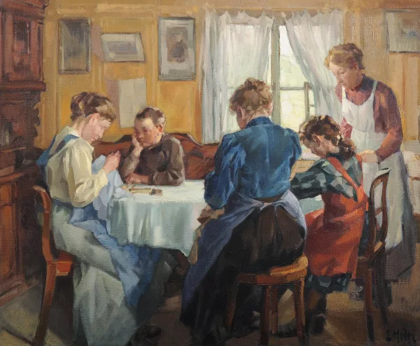 Ernst Hodel II. — Bei der Handarbeit in der guten Stube