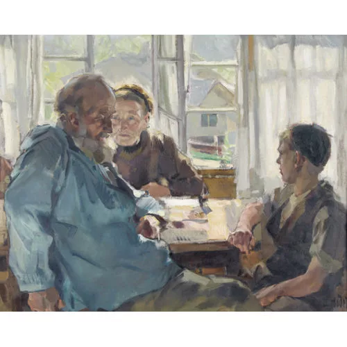Ernst Hodel II. — Stubeninterieur mit Grosseltern und Enkel.