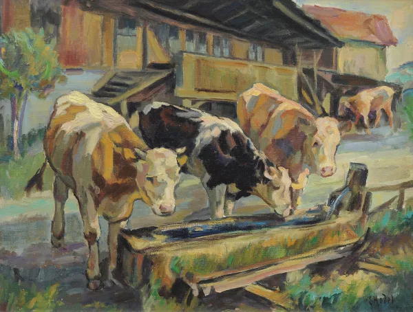Ernst Hodel II. — Rinder an der Tränke