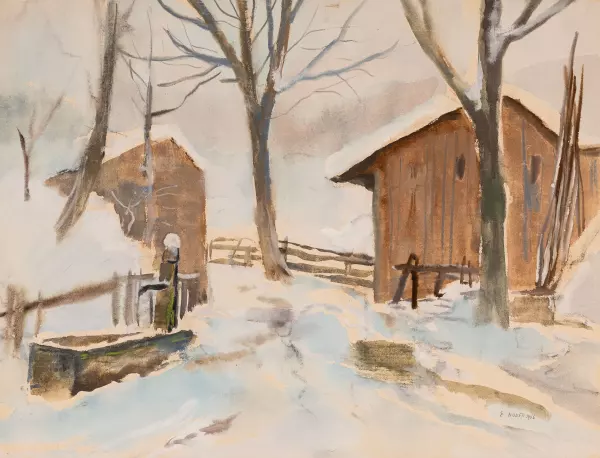 Winterlandschaft mit Häusern. 1947