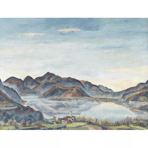 Ernst Kempter — Tessiner Seenlandschaft mit Ortschaft.