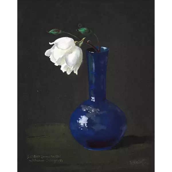 Weisse Rose in blauer Vase
