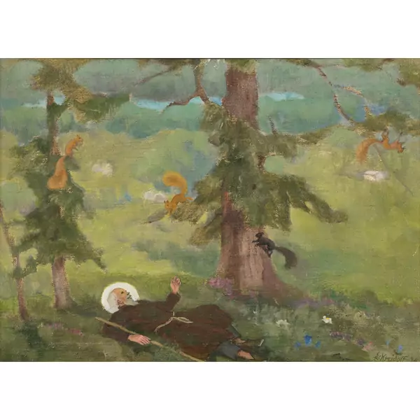 "St. Franziskus den Eichhörnchen predigend"