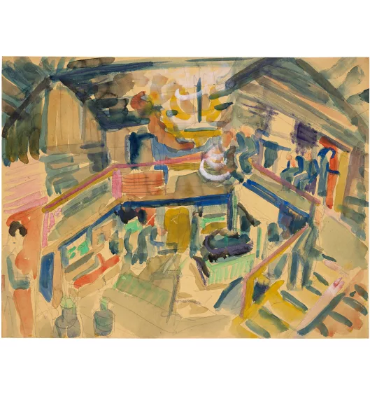 Ernst Ludwig Kirchner — Eingangshalle und KÃ¼che der alten MÃ¼ller-HÃ¼tte auf der Stafelalp
